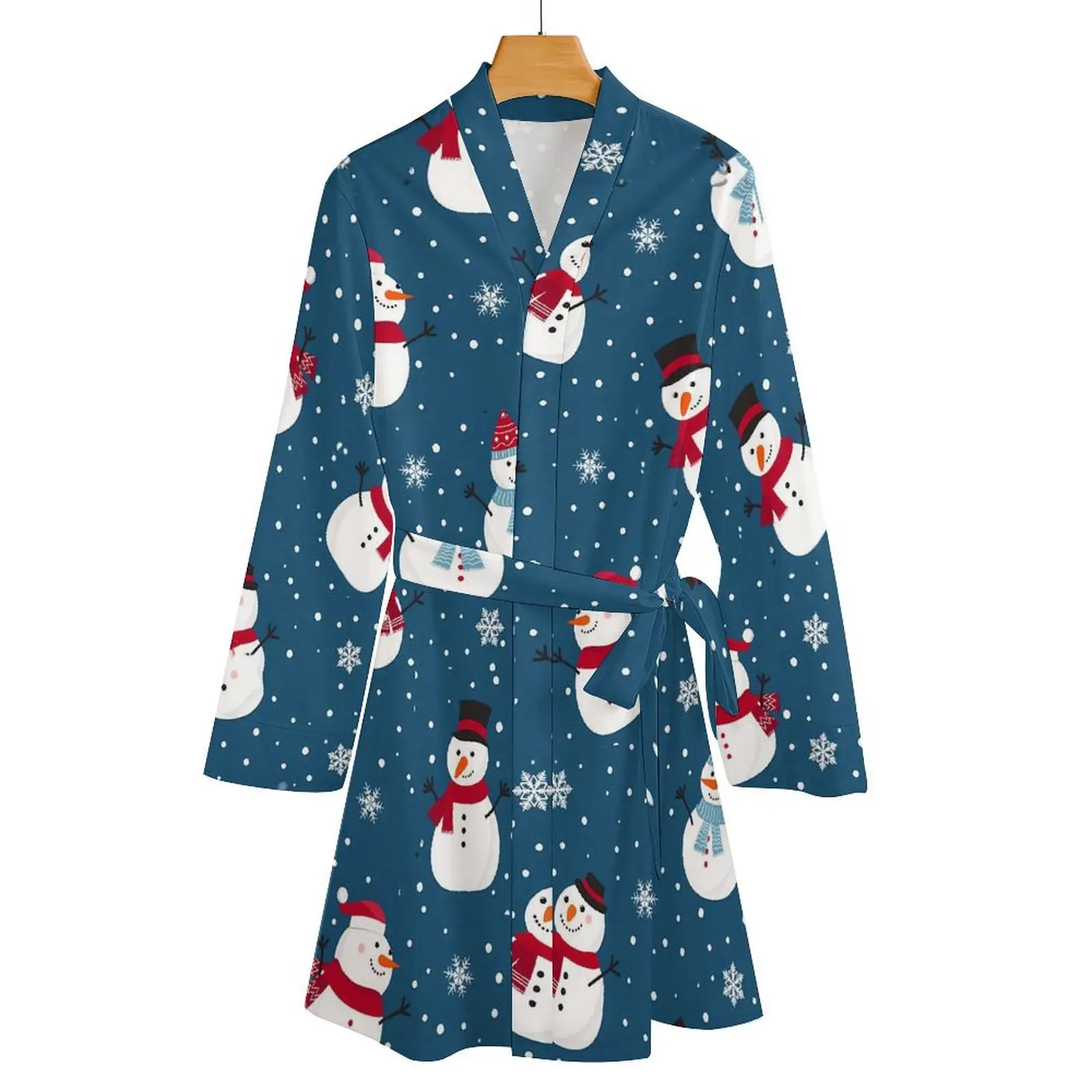 CHRISTMAS Pajama Robe WINTER SNOWMAN Long Sleeve Casual Loose Pajamas Robes Women V Neck Sexy Bathrobe Spring Custom Dresses