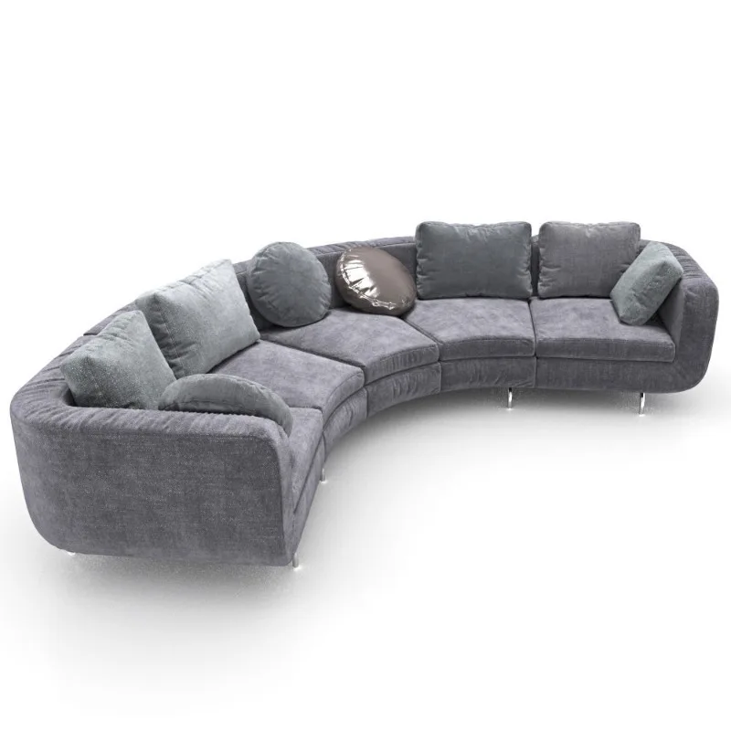 Nordic light luxury villa living room semicircular studio B & B hotel lobby curved American corner mustard green sofa