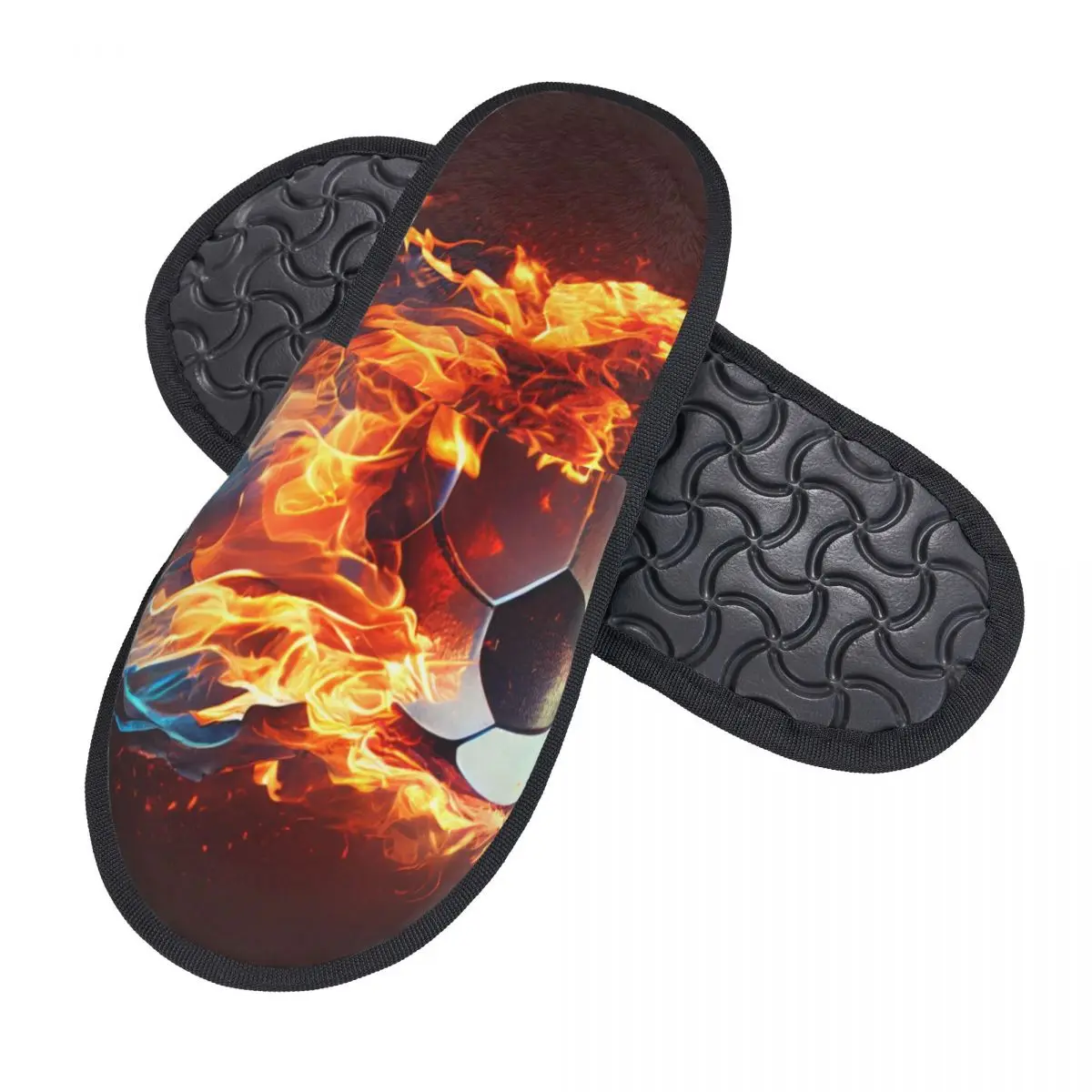 Plush Indoor Slippers Football On Fire Flying Warm Soft Shoes Home Footwear Autumn Winter