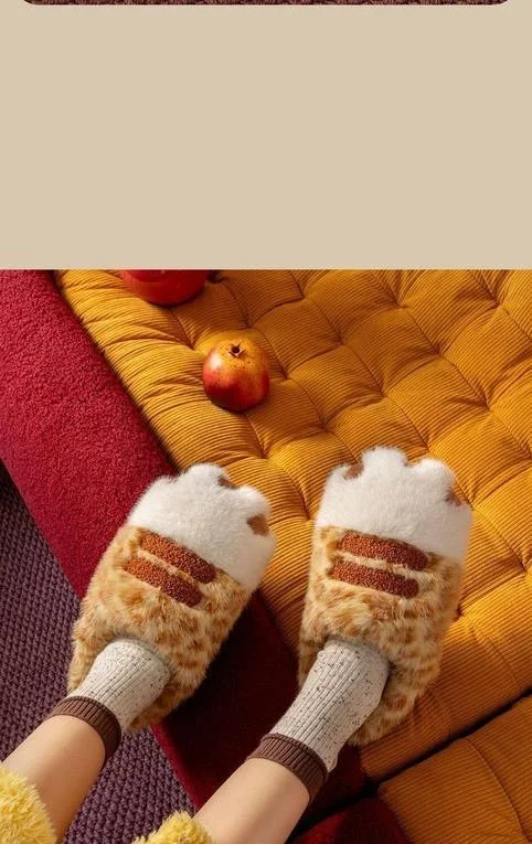 Entzückende Hausschuhe mit Kätzchenpfotenmuster für Damen, kuschelige Schuhe aus Kunstfell, offene Mules, ideal als Geschenk für Katzenliebhaber. – Detail 5