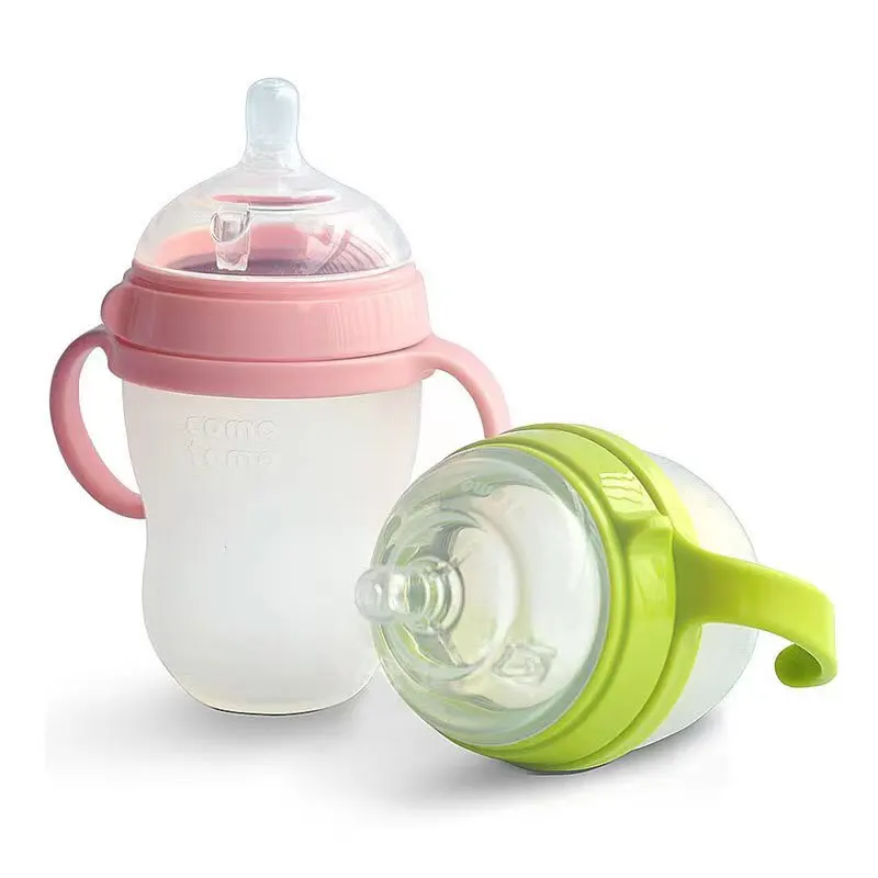 0-36 months baby nano silver anti-drop anti-colic silicone bottle 240ml 150ml with handle imitation breast milk design