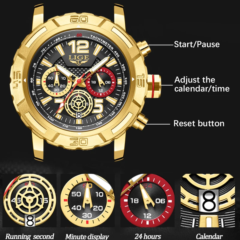 LIGE Military Watches For Men Fashion Waterproof Sports Quartz Men Watch Top Brand Luxury Date Chronograph Relogios Masculino