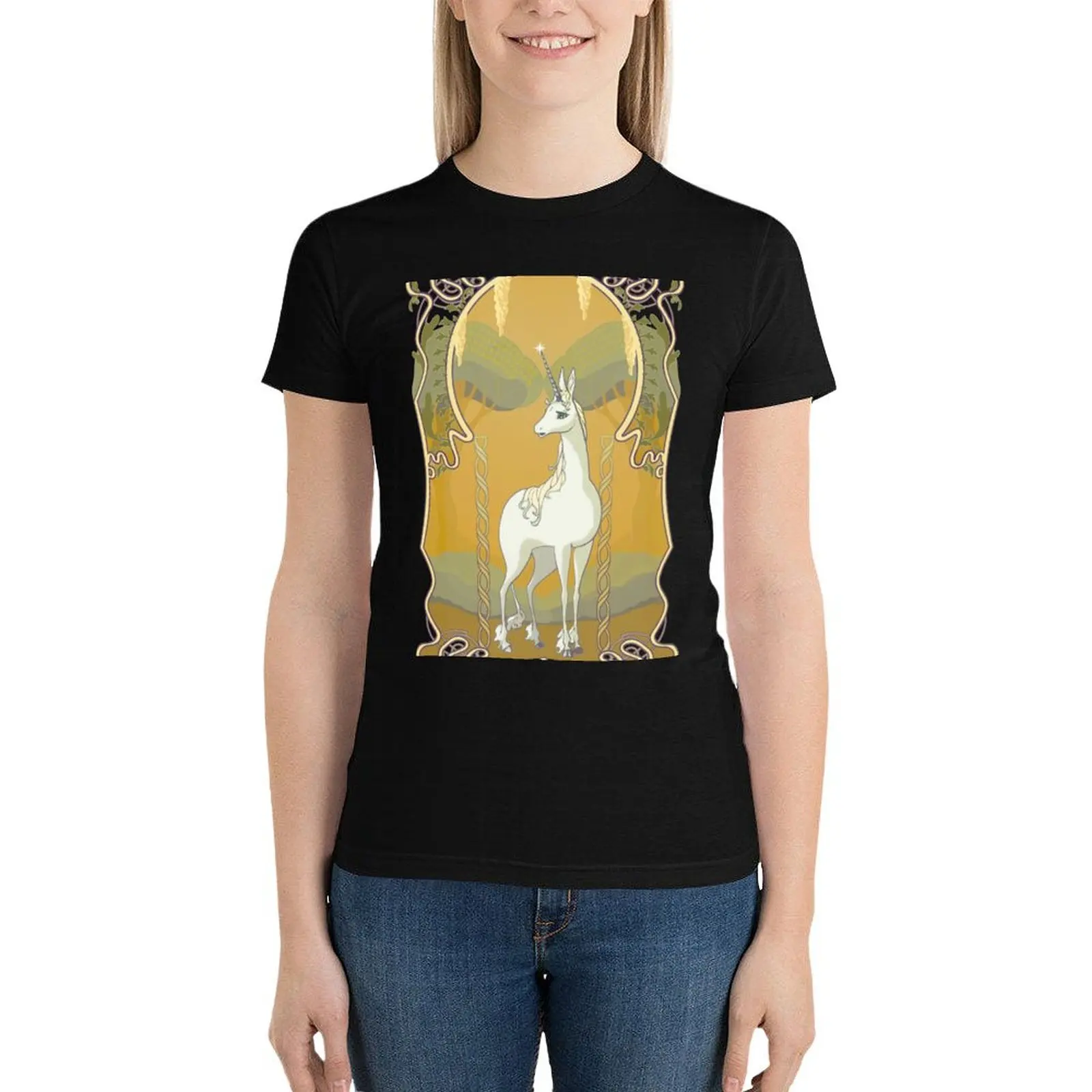 The Last Unicorn Art Nouveau T-Shirt kawaii clothes female cute tops Blouse plus size t shirts for Women loose fit