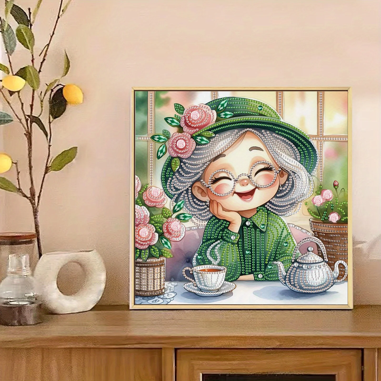 DIY Happy grandma 5D Special Shape Diamond Art Kits for Beginners,Diamond Art Painting Kits for Home Wall Decoration Gift