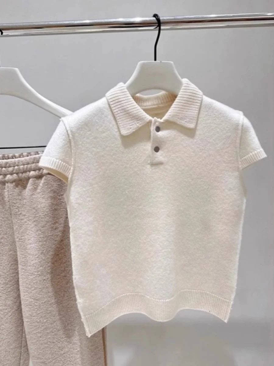 

Korean Style Collar Short Sleeve Knitted Sweater Women Summer Soft Casual Quality Top Comfortable Breathable Fashionable
