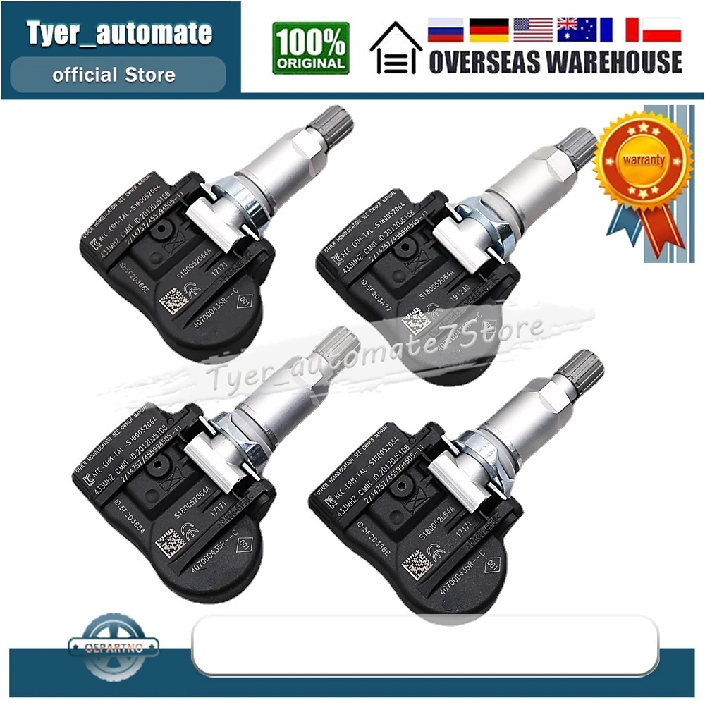 For Renault Fluence Laguna Latitude Megane Van Scenic Zoe Tire Pressure Monitoring System Sensor 433MHz 407000435R