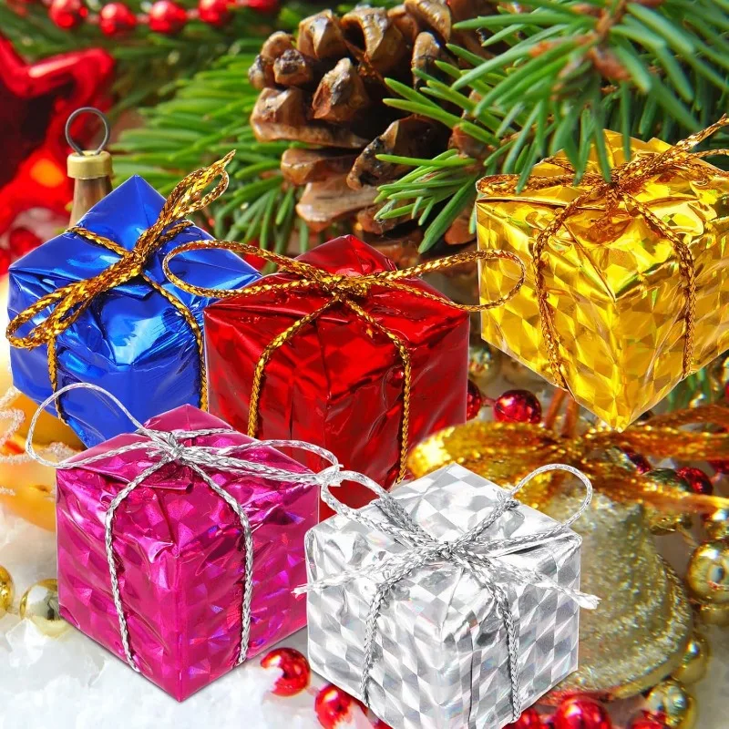 12/120PCS Mini Christmas Gifts Box Pendant Xmas Tree Colorful Square Foam Hanging Gift Boxes for Christmas New Year Party Decor