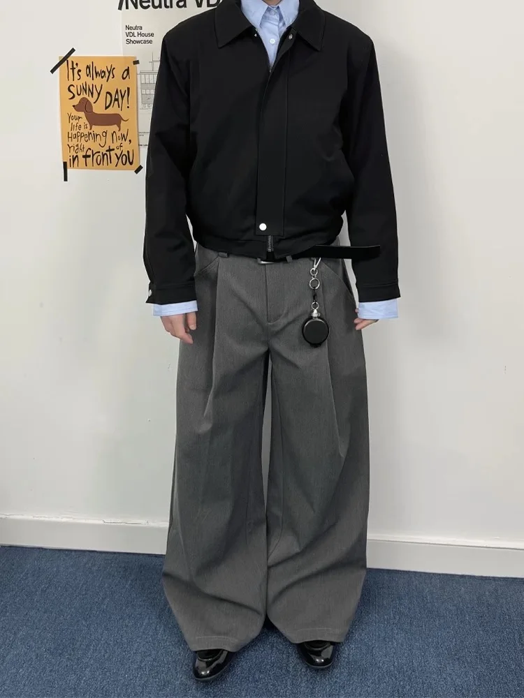 Loose Men's Cargo Pants Drapey Straight Leg Commute Trousers Retro Double A-Line Casual Loose Fit Youth Fashion Autumn Cool S...