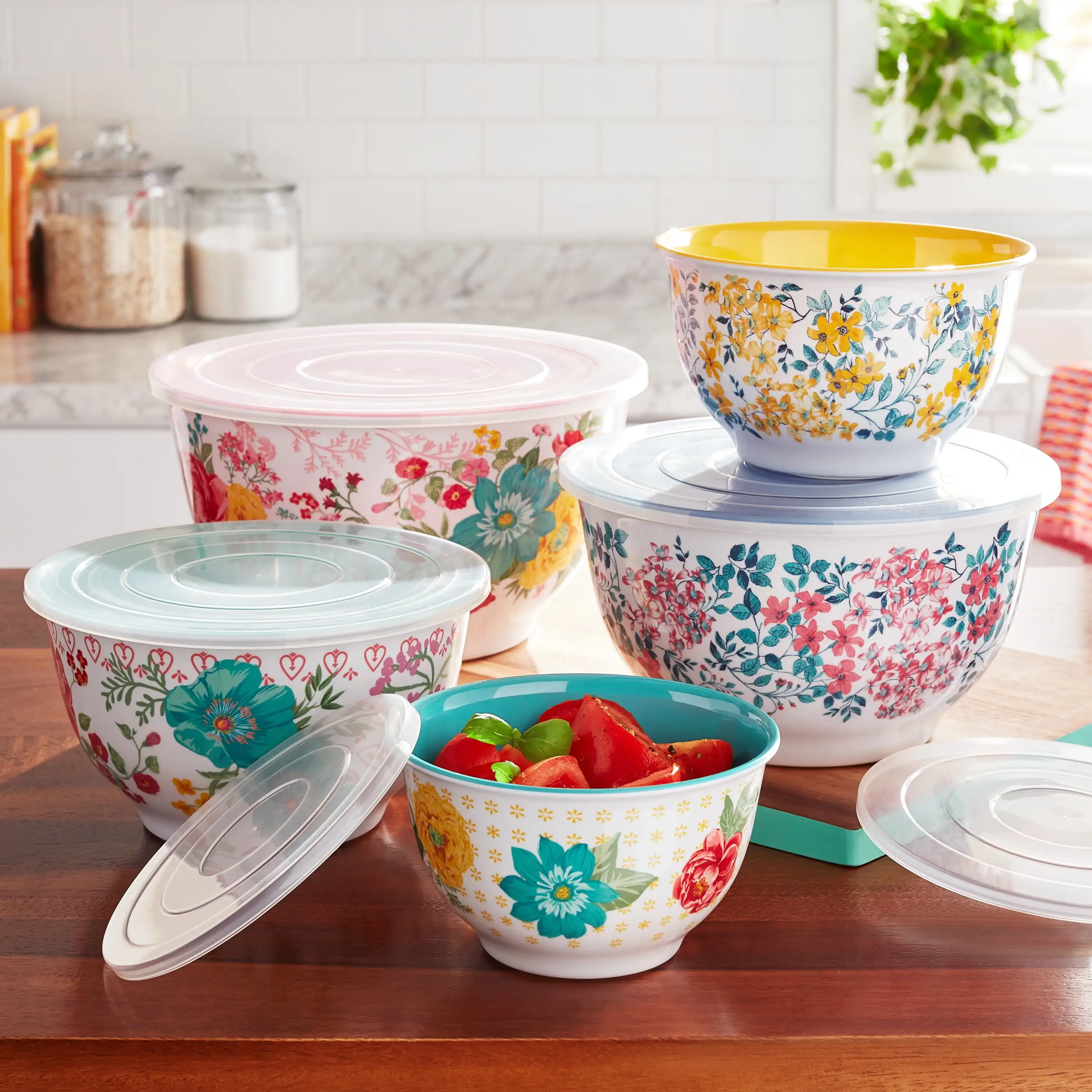 10-Piece Melamine Mixing Bowl Set, Perfectly Sized for Entertaining, and Attractively Designed to Brighten Any Setting