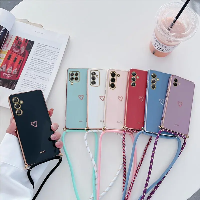 M 23 54 Crossbody Lanyard Strap Plating Case For Samsung Galaxy M23 M22 M32 M11 M14 M42 M31 M30S M33 M53 M51 M52 M54 4G 5G Cover