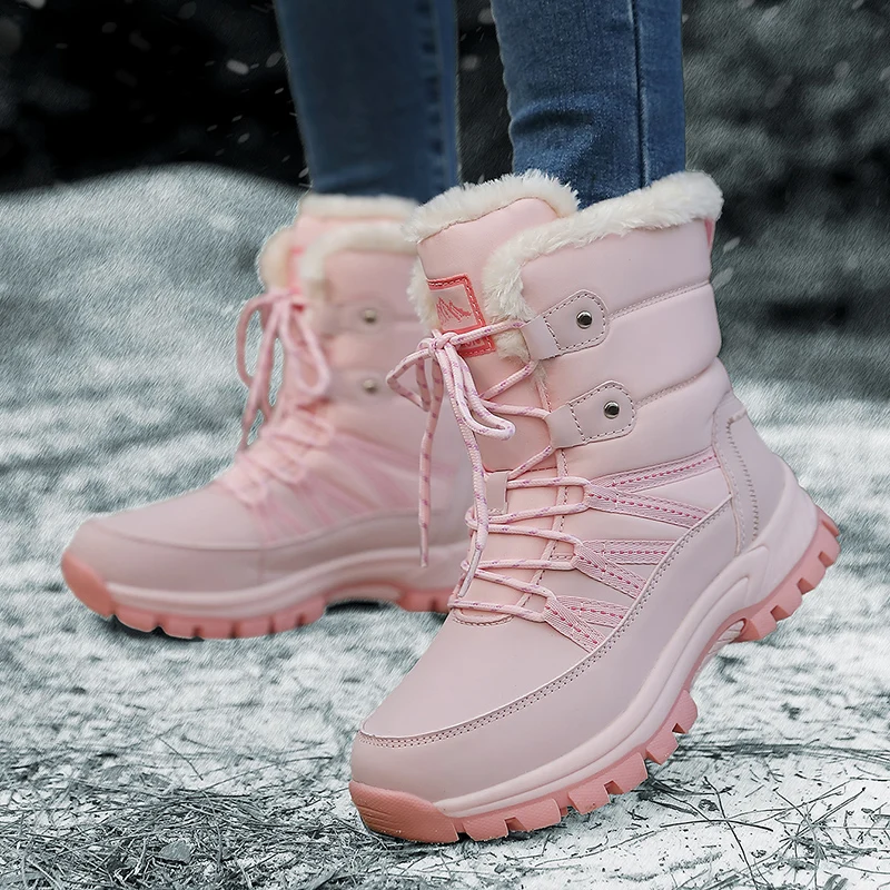 Laarzen Voor Dames Winter Snowboots Pluche Warme Katoenen Schoenen Groot Formaat Slijtvast Sport Hoge Top Dikke Zolen Wandelschoenen