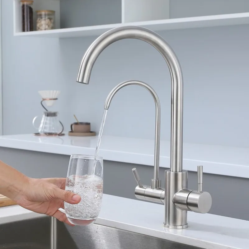 Three in One Clean Water Faucet 304 Stainless Steel Hot and Cold Direct Drinking Water Multifunctional Kitchen Faucet