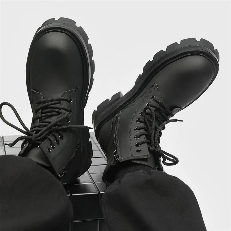 men luxury fashion high motorcycle boots black stylish platform shoes cowboy original leather boot handsome long botas hombre