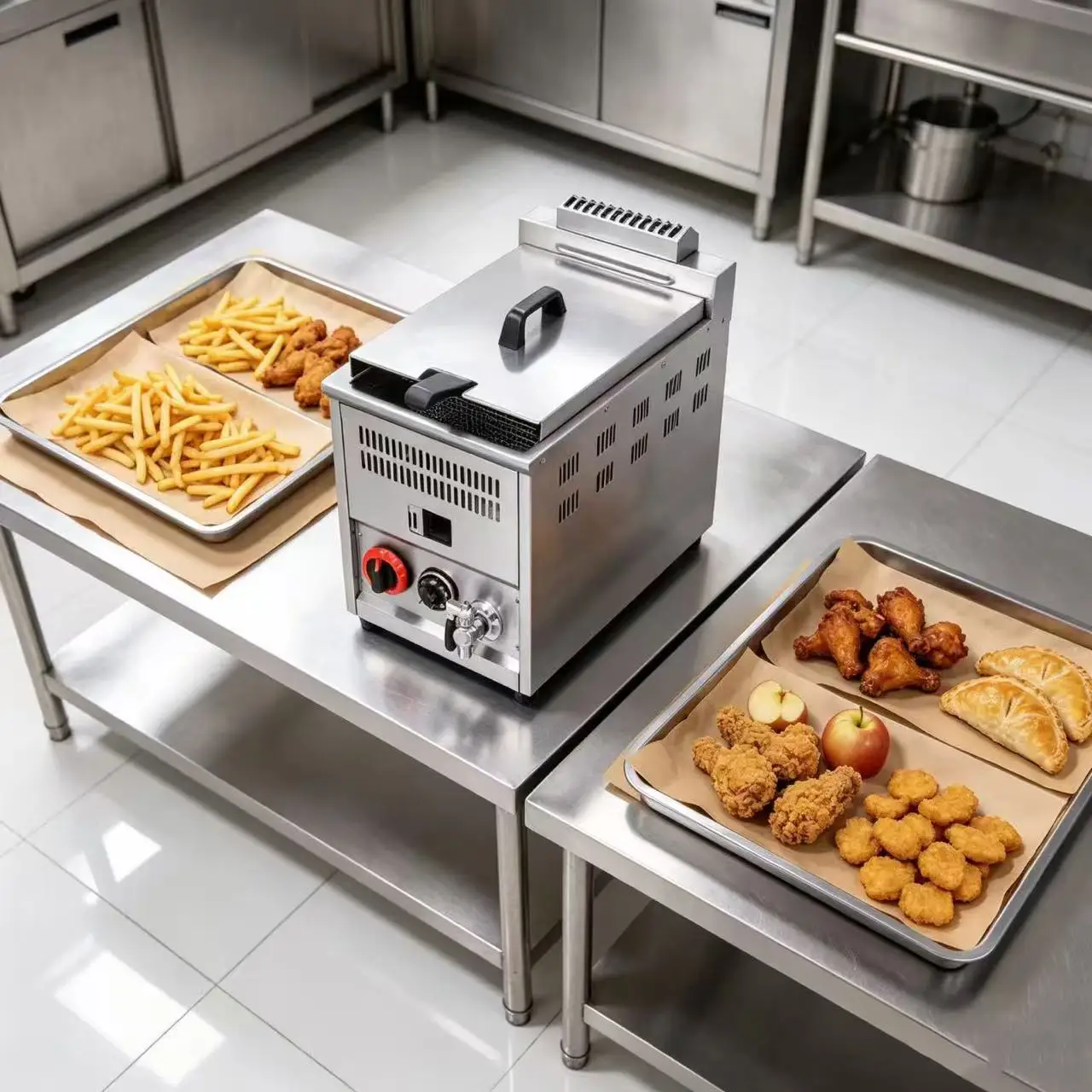 Commercial Countertop Gas Deep Fryer Stainless Steel Single Tank With Drain Valve For Fried Chicken French Fries Fast Food