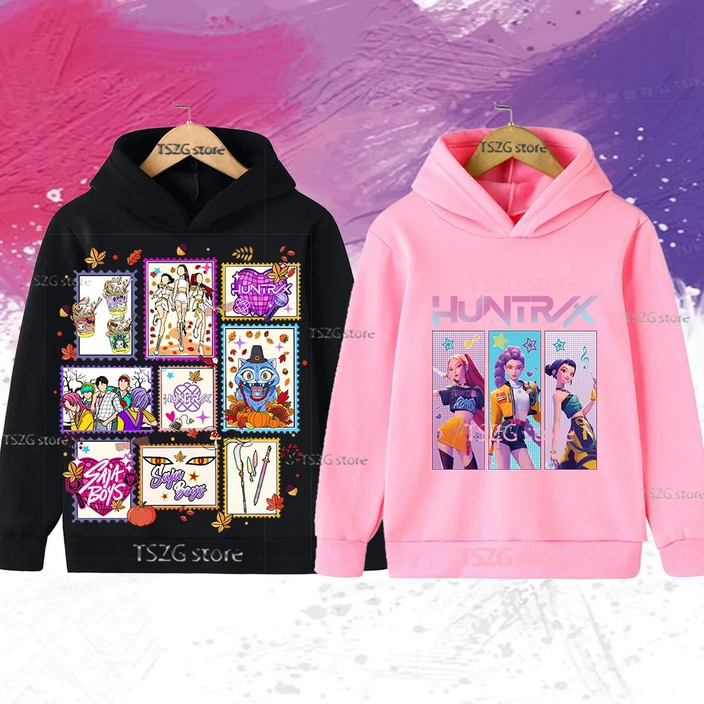 

Autumn KPop Demon Hunters Printed Kids Hoodies Boys Girls Clothes Warm Fleece Sweatshirt Casual Children's Hooded Christmas Gift