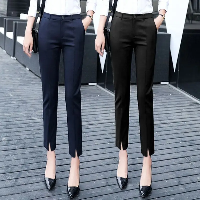 

High Waist Drooping Ankle-Length Suit Pants Female Summer New Versatile Slimming Skinny Pants Womens Split Casual Work Pants