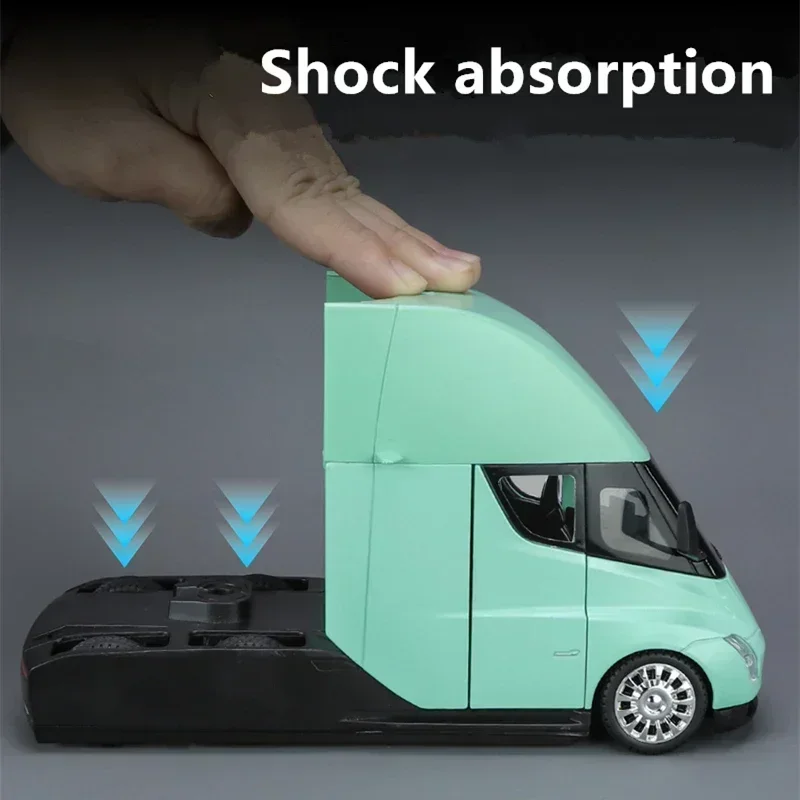 New 1:24 Tesla Semi Trailer Truck Alloy Diecast Car Model With Sound And Light Pull Back Truck Vehicle Model Boy Collection Gift