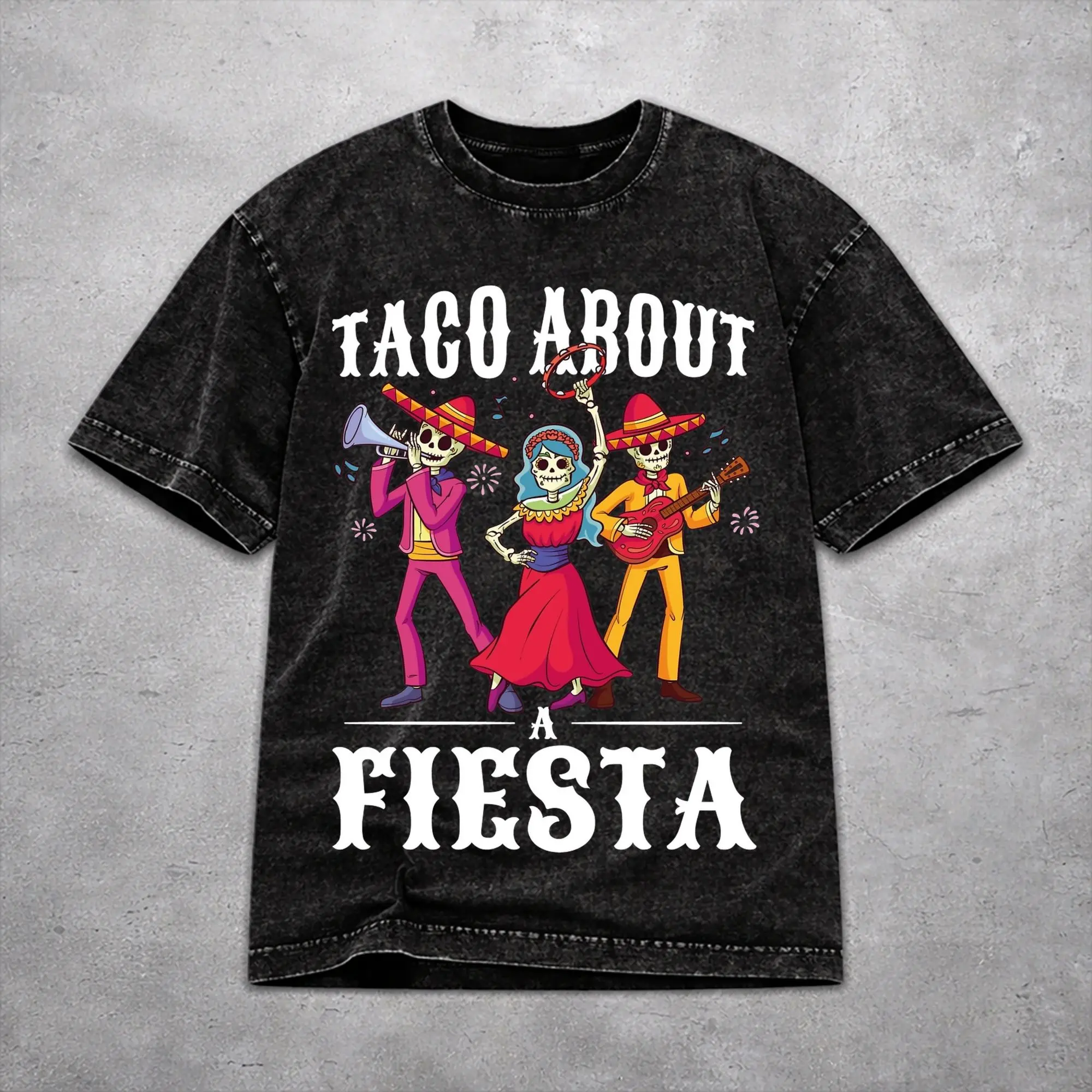 Fiesta Squad Cinco De Mayo Washed T Shirt Vintage Harajuku Men Women  Loose T-Shirts Tee Short Sleeve