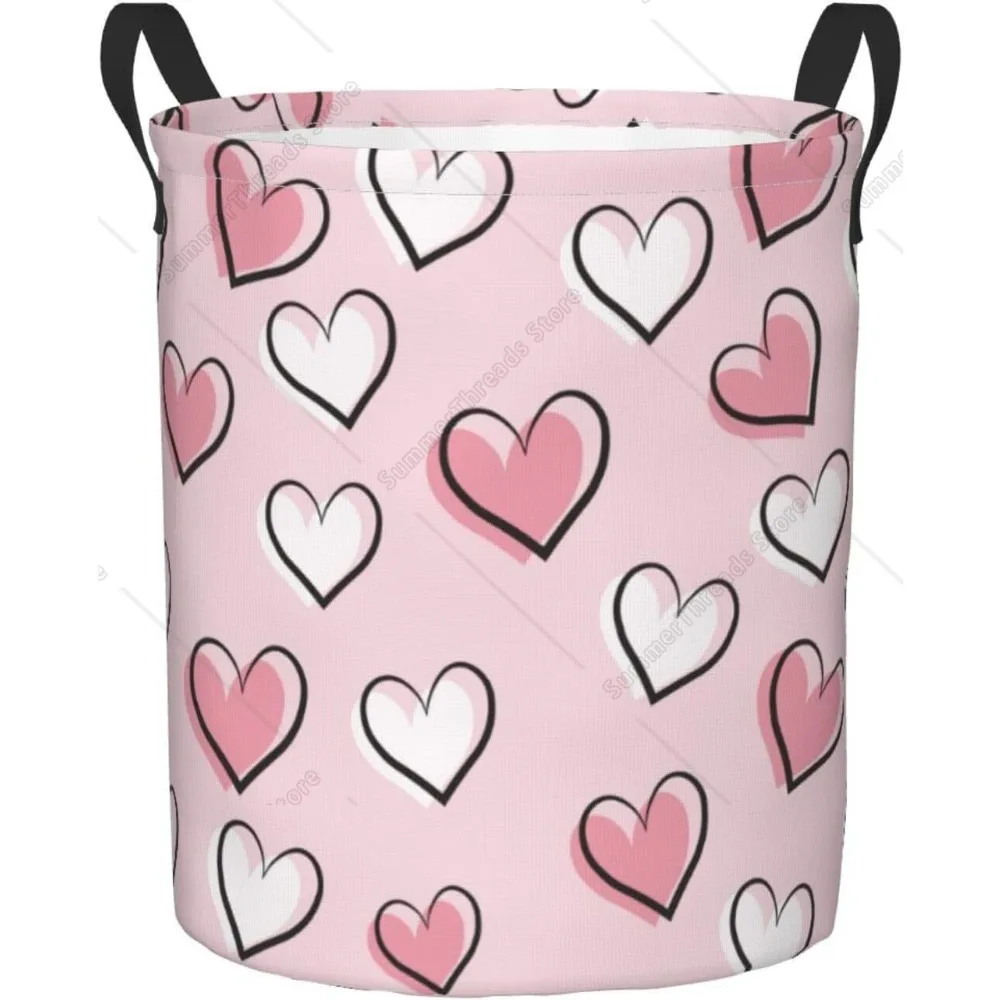

Корзина для белья Love Heart, круглая с ручкой, складная складная холщовая корзина для хранения, сумка для грязной одежды для стирки/игрушек