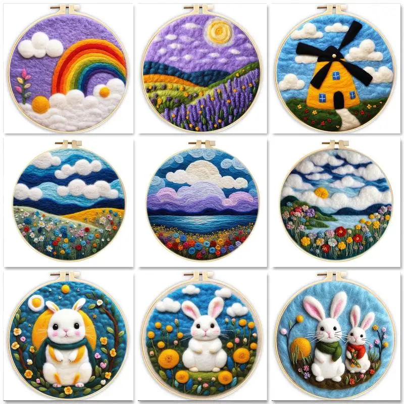 

GATYZTORY Needle Felting Painting With Frame Kit Animal Set Includes Wool Bag Felting Needle Foam Pad Felt Cloth Handicraft