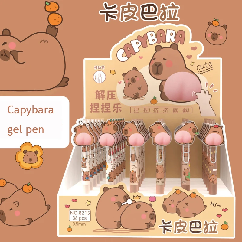 Capivara-Caneta Gel de Secagem Rápida, Caneta Escrita Suave, Tinta Preta, Canetas Kawaii, Papelaria Estética, Volta às Aulas, 2pcs