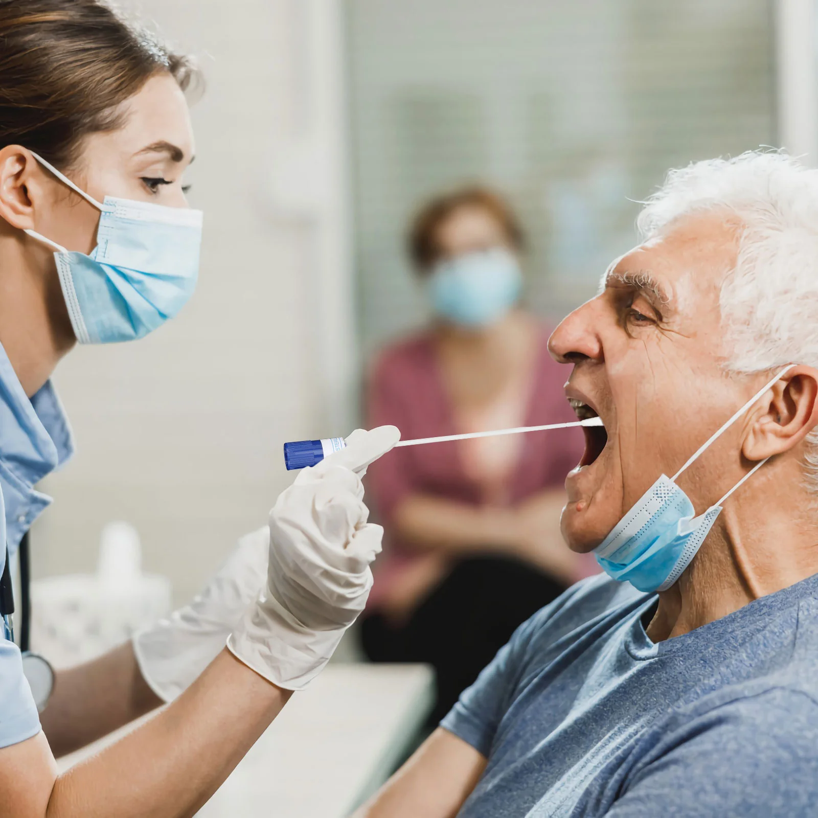 50 set pengambilan sampel Swab perlengkapan pengujian rumah sakit spesimen penyeka hidung koleksi Flocking hidung