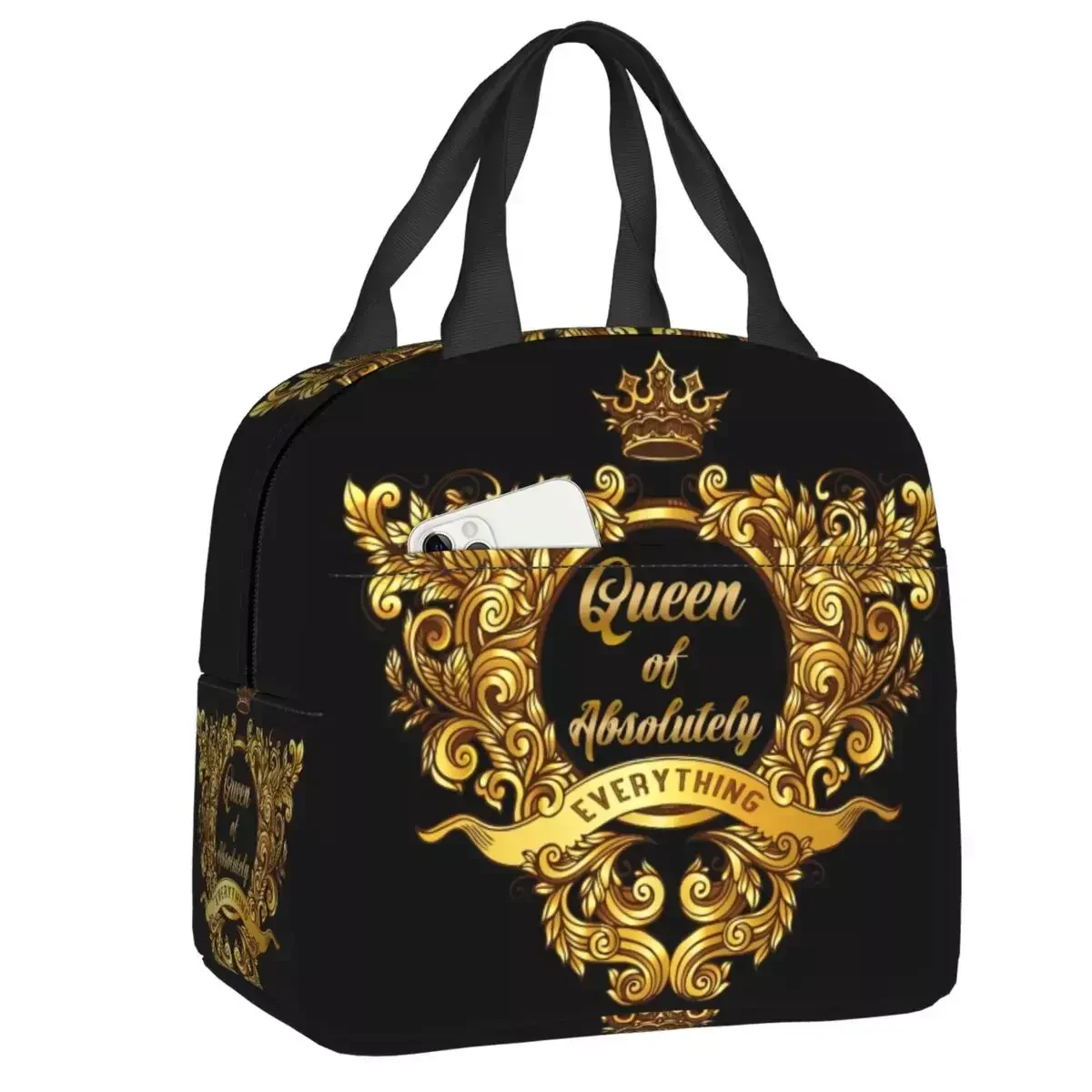 2023 New Queen Of Absolutely Gold Floral Baroque Lunch Box Cooler Thermal Food Insulated Lunch Bag Kids School Children