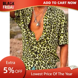 New leopard print men's shirt, casual and comfortable short sleeved shirt, oversized breathable men's clothing button design