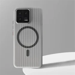 Corrugated Pattern Magnetic Wireless Charge Case For Magsafe For Xiaomi Mi 14 13 Pro Ultra K70 Matte Transparent Hard PC Cover