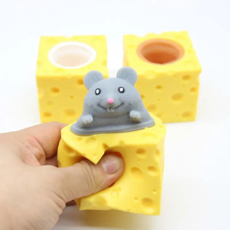 Mouse Squishy Toy Cheese Stress Ball Squishy Rat Squeeze Cheese Fidgets Squishy Mice Toy Stress Novelty Toy for ADHD ADD OCD