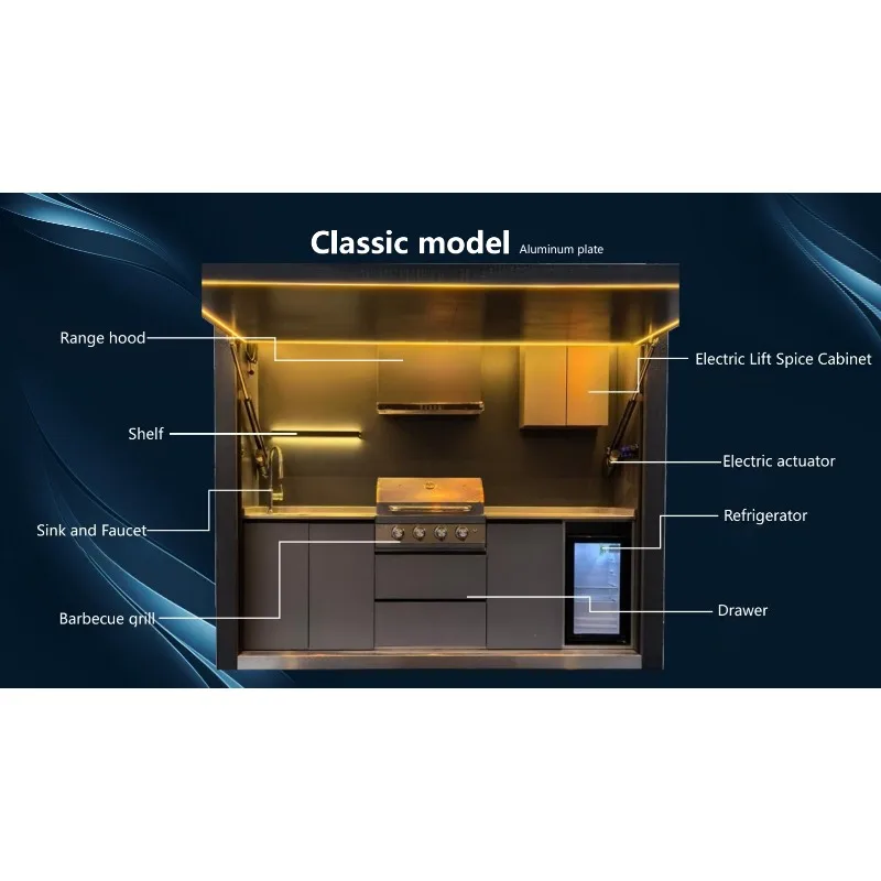 Customized Modular Weatherproof Enclosed Outdoor Kitchen Pavilion w/ Built-in Barbecue & Wash Sink for Patio Backyard Cooking