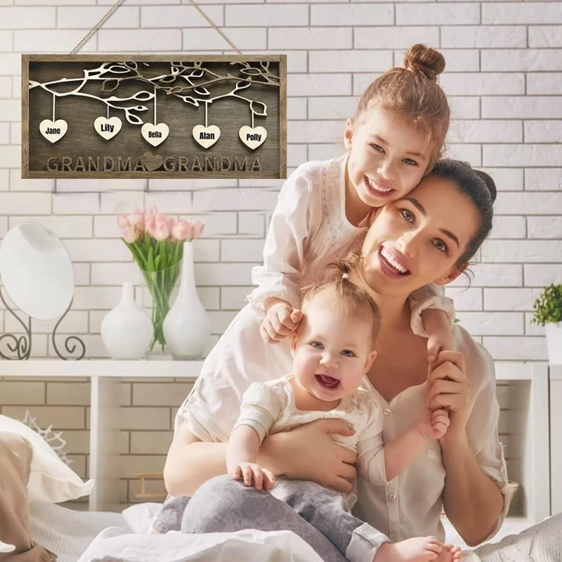 어머니용 맞춤형 가족 사인, 나무 나무 프레임, 각인 나무 플라크 장식, 어머니의 날 선물