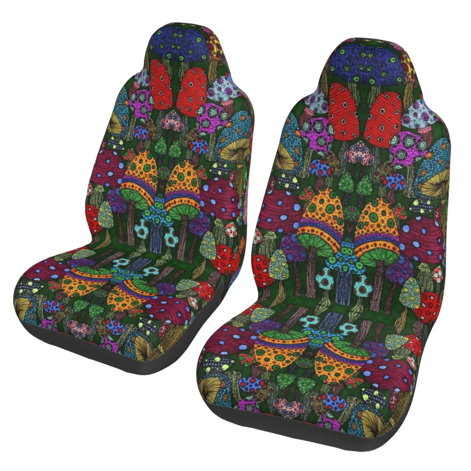 Psychedelic Mushroom Print Front Seat Cover 2 Pcs Universal Vehicle Seat Protector Mat Covers Fit Most Cars Sedan SUV Van