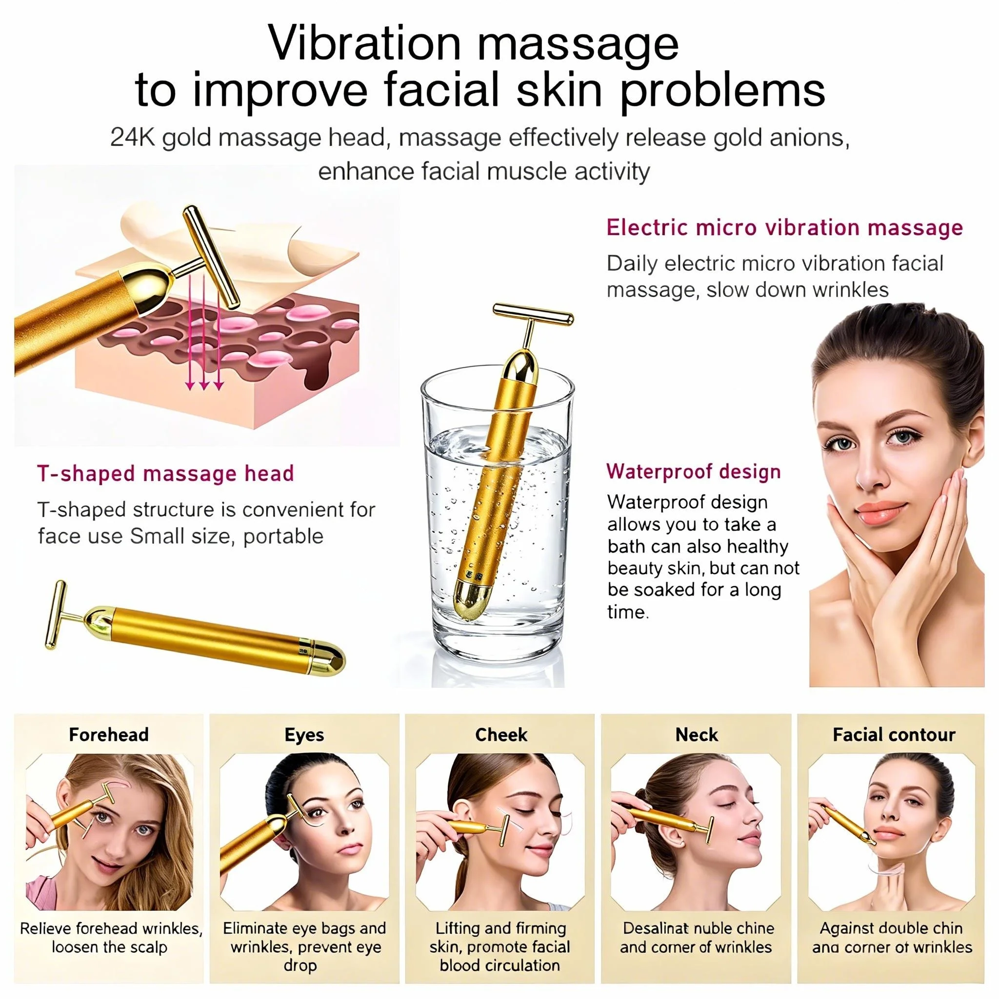 Rouleau de massage du visage en or 24 carats – Appareil de beauté amincissant et liftant pour une énergie vibrante