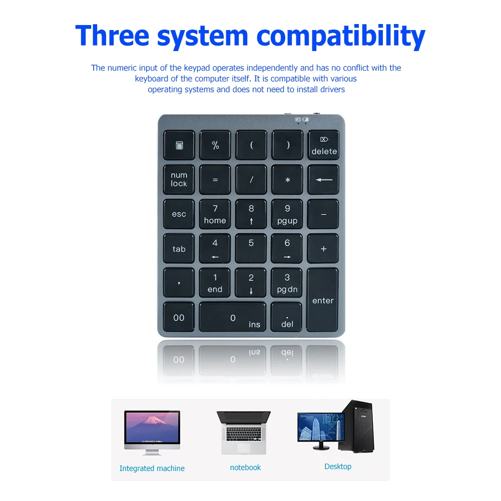 Keyboard Numerik Bluetooth 28 Tombol Keyboard Nirkabel Aloi Aluminium Portabel untuk Tablet PC Laptop Isi Ulang Numpad Digital