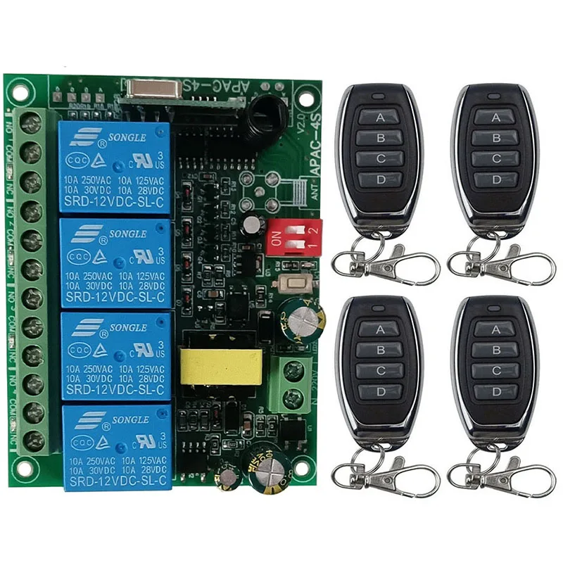 

AC110V 220V 230V 4CH 4 CH 4 Channel 10A Relay RF Wireless Remote Control Switch System 315 MHz 433 MHz Transmitter And Receiver