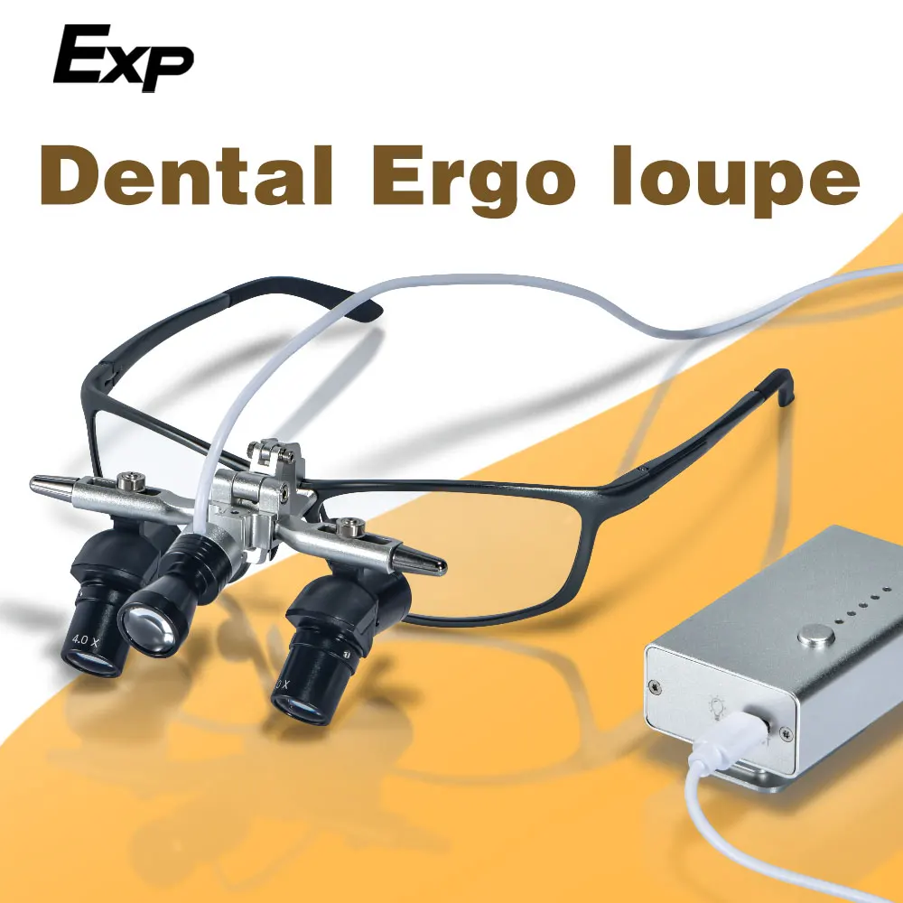 

Exp Dental Ergo Loupes 45°Optical Corner Structure 4X Magnifying Glass with 5W LED Light Surgery Lens EU/US Plug