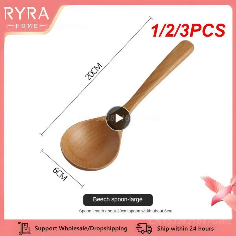 1/2/3PCS Ecological Wooden Jujube Wood Handy Innovative Japanese Wooden Spoon Japanese Style Non-toxic Long-handled Spoon