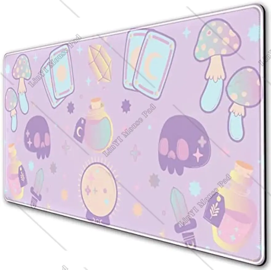 Kawaii Purple Witchy Mouse Pad XL Skull Gaming Mouse Pad Stitched Edges Non-Slip Rubber Mouse Mat for Office Work 31.5 X 11.8 In