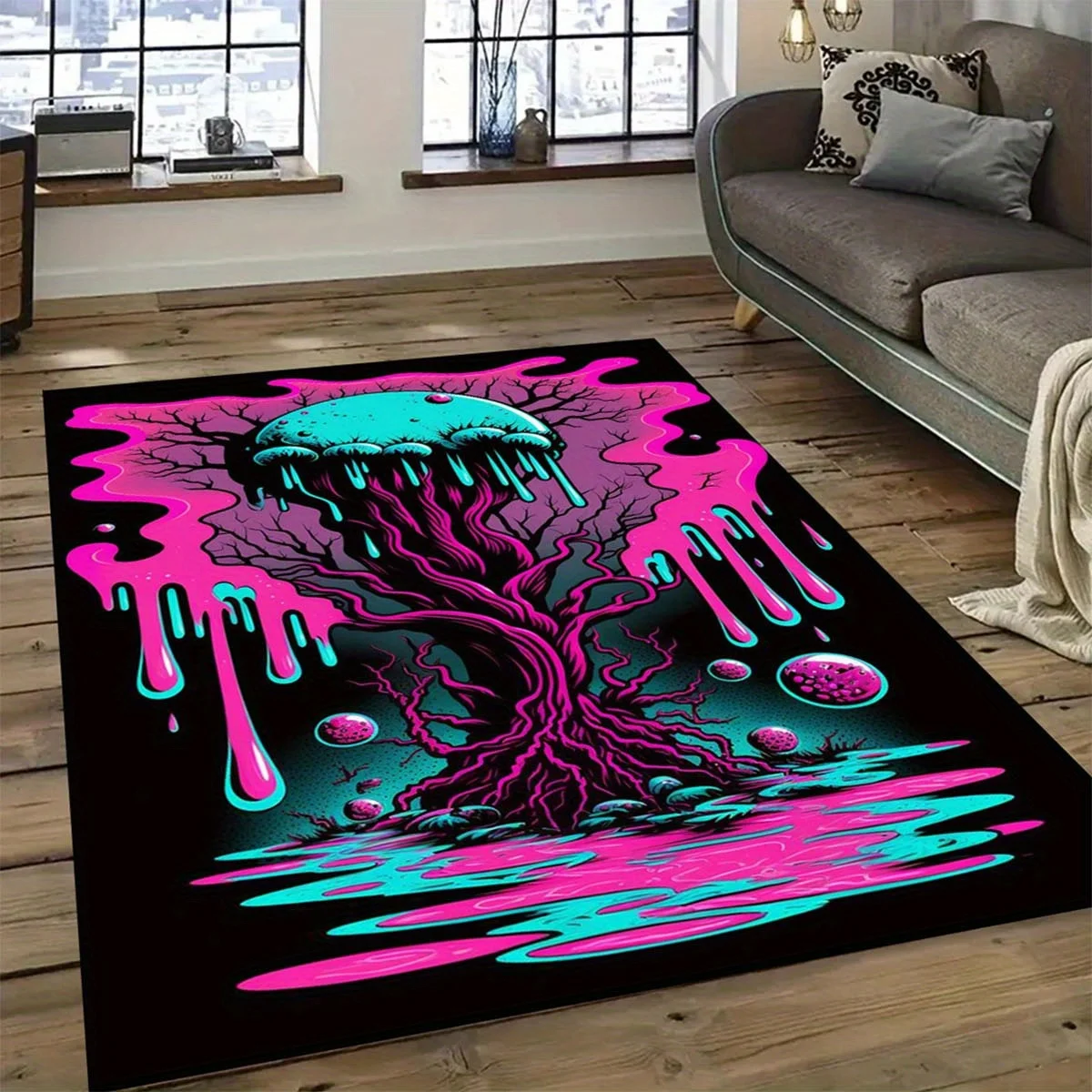 

Psychedelic jellyfish tree area carpet non-slip crystal velvet floor mat living room bedroom soft comfortable carpet