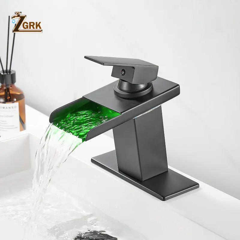 

Brass LED Waterfall Bathroom Basin Faucet Hydroelectric Power Generation Color Change Hot Cold Crane Sink Mixer Tap