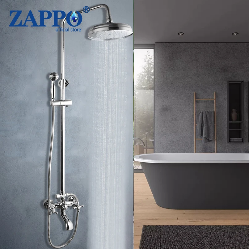 ZAPPO Shower Faucets Top Quality Contemporary Bathroom Shower Faucet Bath Taps Rainfall Shower Head Set Mixer Torneira