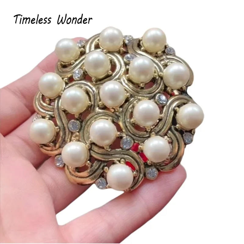 

Timeless Wonder Fancy Retro Geo Pearl Floral Brooch Pins for Women Designer Jewelry for Gown Runway Rare Luxury Gift Cute 5385