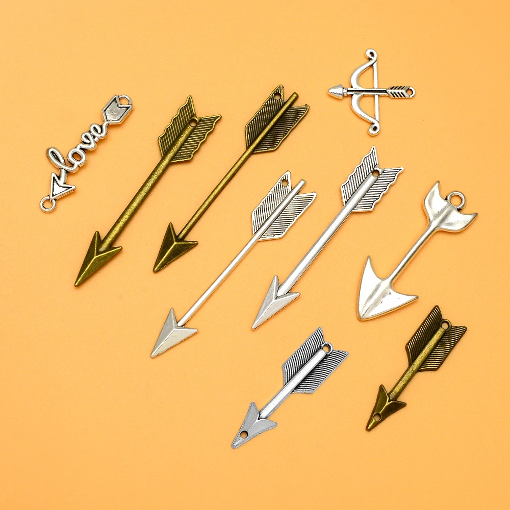 10pcs/lots Antique Arrow Through The Heart Charms Connectors Pendants For Diy Jewelry Making Findings Supplies Accessories