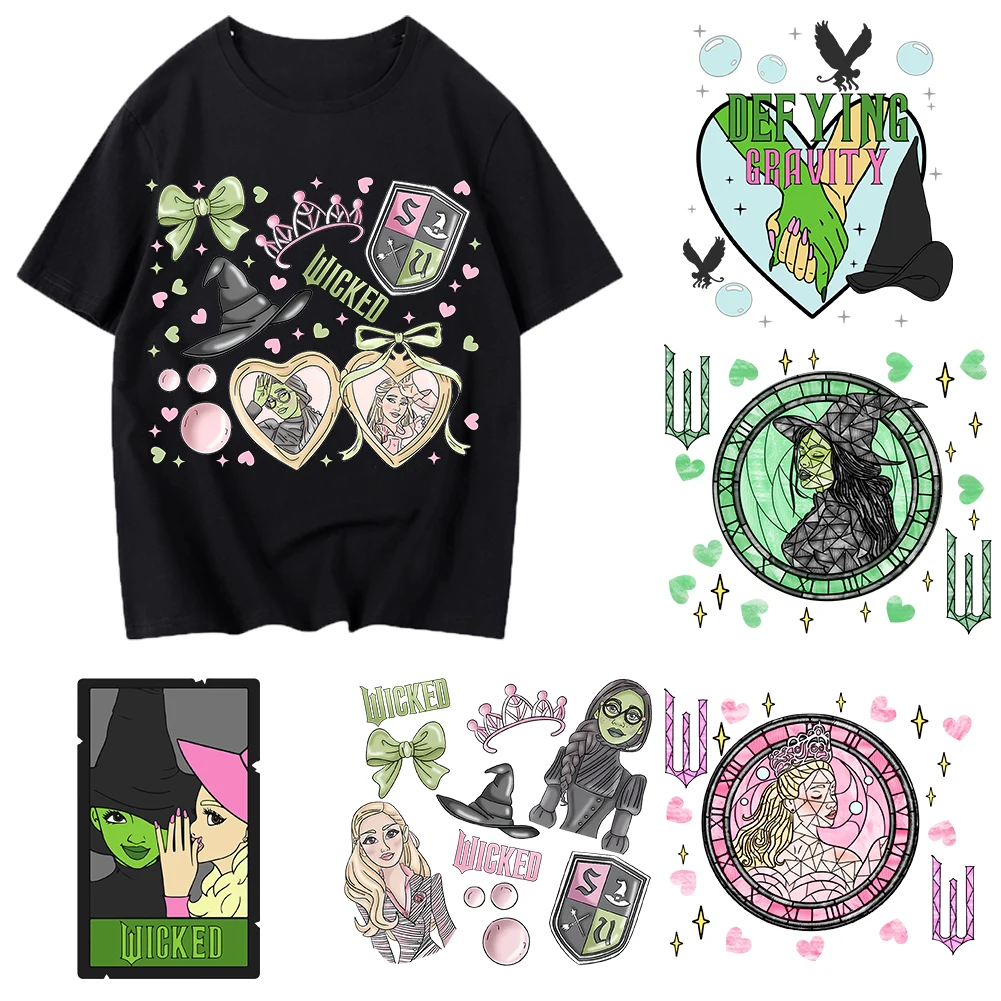 جديد ديزني الشريرة غليندا وإلفابا الحديد على نقل الحرارة ملصق قابل للغسل دائم تي شيرت اكسسوارات الديكور المنزل