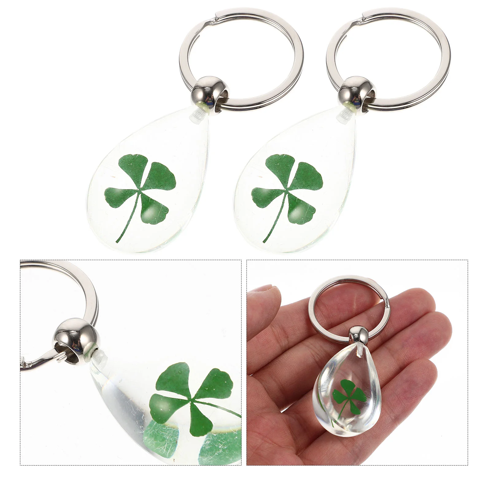 2 Pcs Four Leaf Keychain Decoration Hanging Decorate St Patrick's Day Cute Resin Ornament