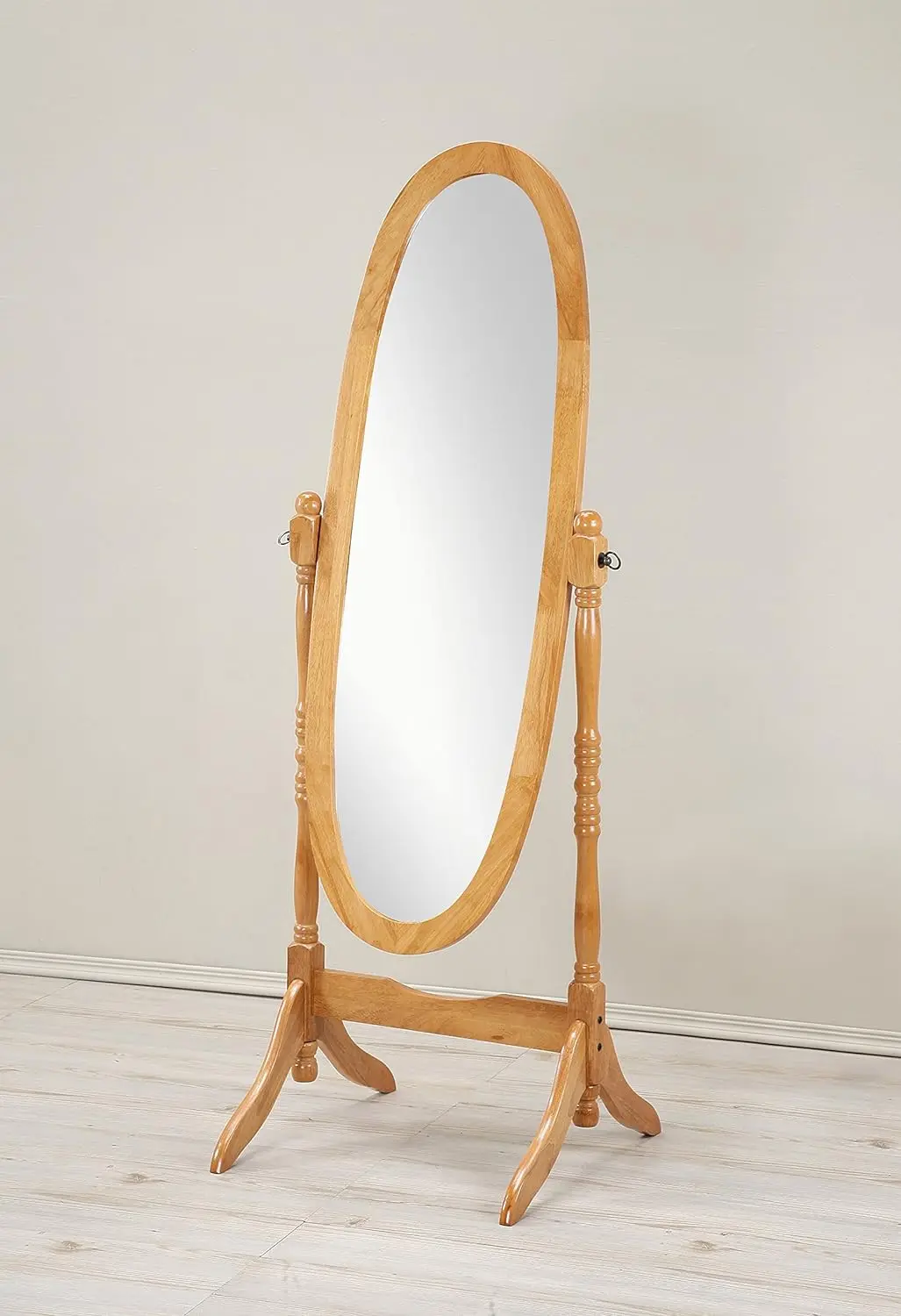 Furniture Traditional Queen Anna Style Wood Floor Cheval Mirror, Oak Finish