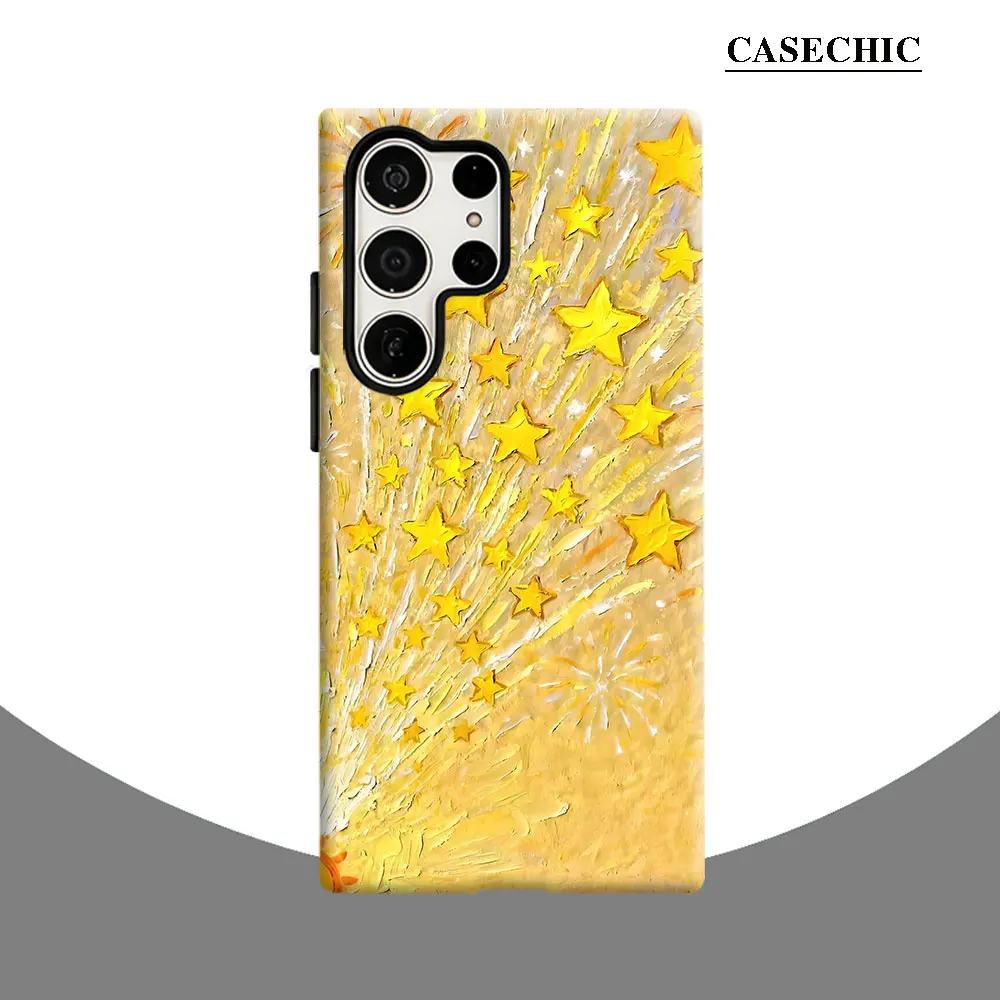 Yellow Star Firework Sun Phone Case for Samsung Galaxy S26 S25 Ultra S24 S23 Ultra Plus Shockproof Double layer tough Back Cover