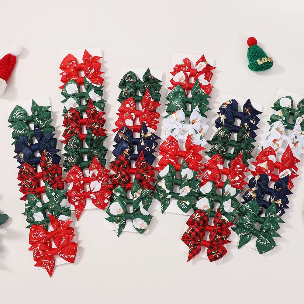 10/20 Stück Mädchen Weihnachten Haarspangen Ripsband Schleifen Haarnadel Schneeflocke Bedruckt Weihnachten Urlaub Dekorativer Kopfschmuck Dress Up
