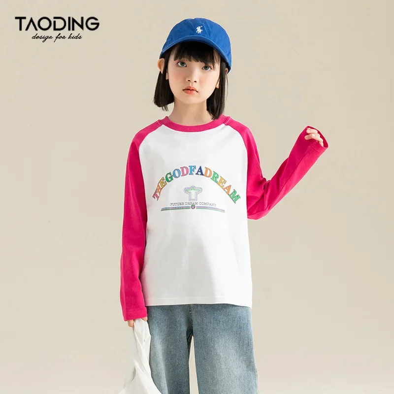 

Girls Base Shirt Spring and Autumn 2024 New Children Letter Print Casual Loose T-shirt Lined Long Sleeves Fashion Top Clothes